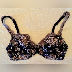 Elegant Black and Gold Floral Lace Bra